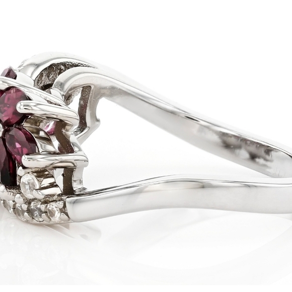Genuine Rhodolite Garnet & White Zircon Ring in Sterling Silver Size 7.5 - Picture 3 of 8